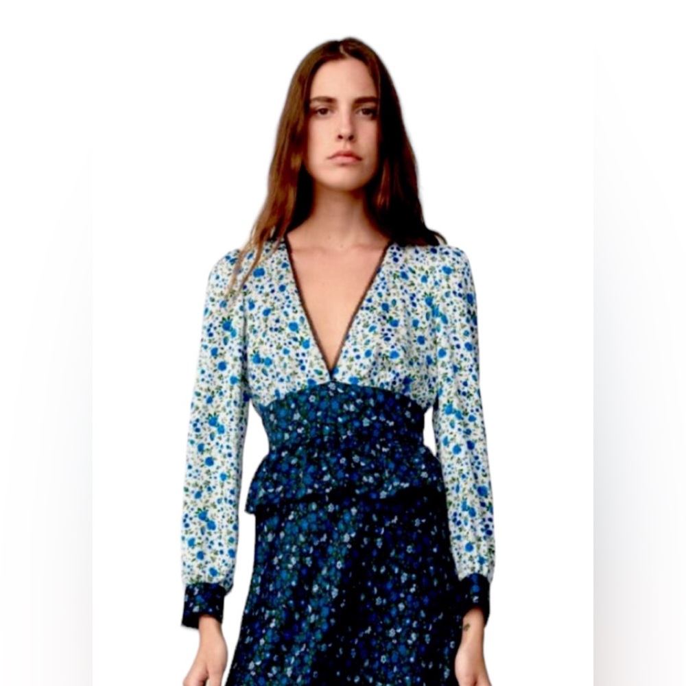 Womens Zara Floral Print Blouse White | Navy Nwt